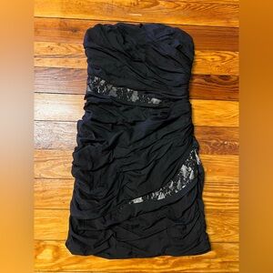 Express Sexy Strapless Mini Dress Black Ruffles Lace Size 4 Small